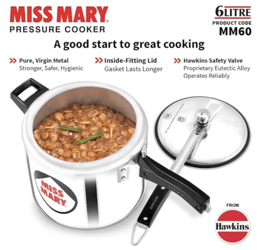 Hawkins 6 Litre Miss Mary Pressure Cooker, Inner Lid Cooker, Silver (MM60) - Image 4
